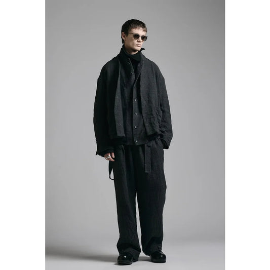 Black Embroidered Twill Double Layered Blazer