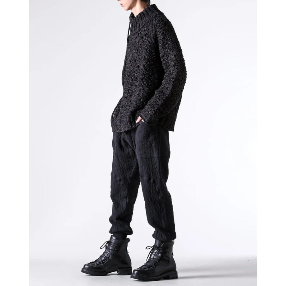 Black Brown Mix Mesh Cotton Wool Zip-Up Sweater
