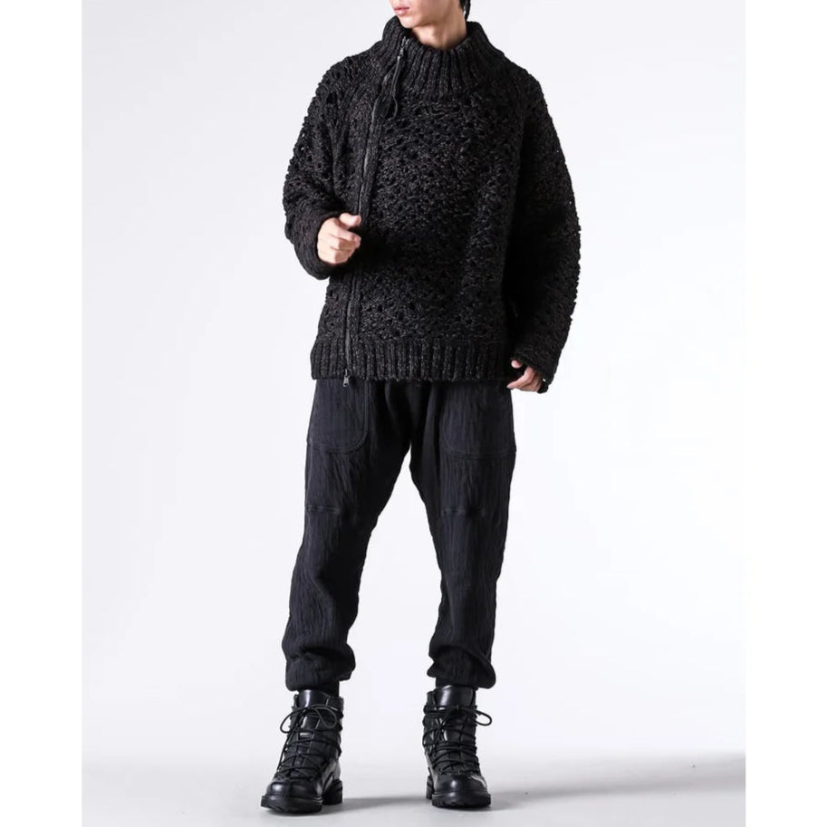 Black Brown Mix Mesh Cotton Wool Zip-Up Sweater