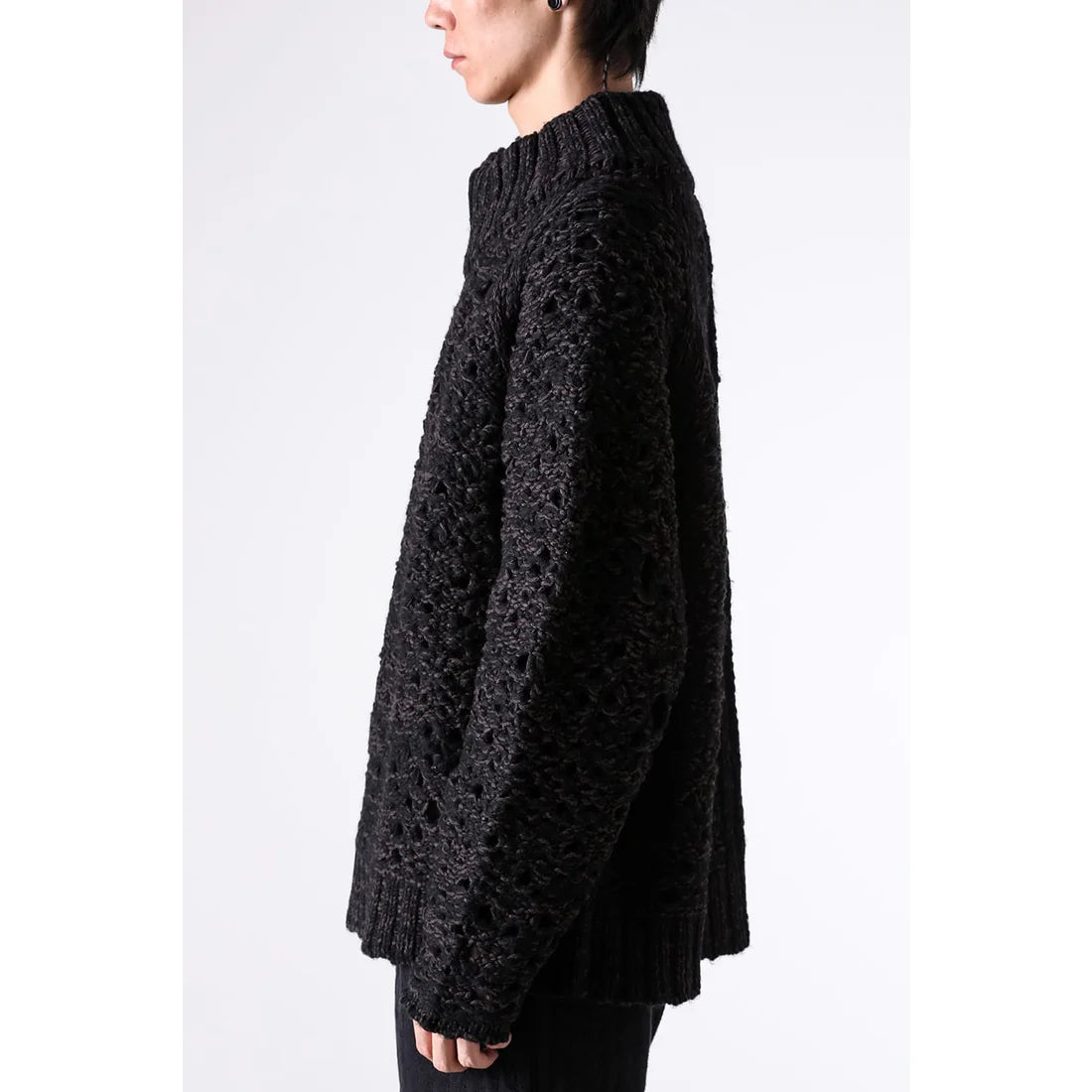 Black Brown Mix Mesh Cotton Wool Zip-Up Sweater