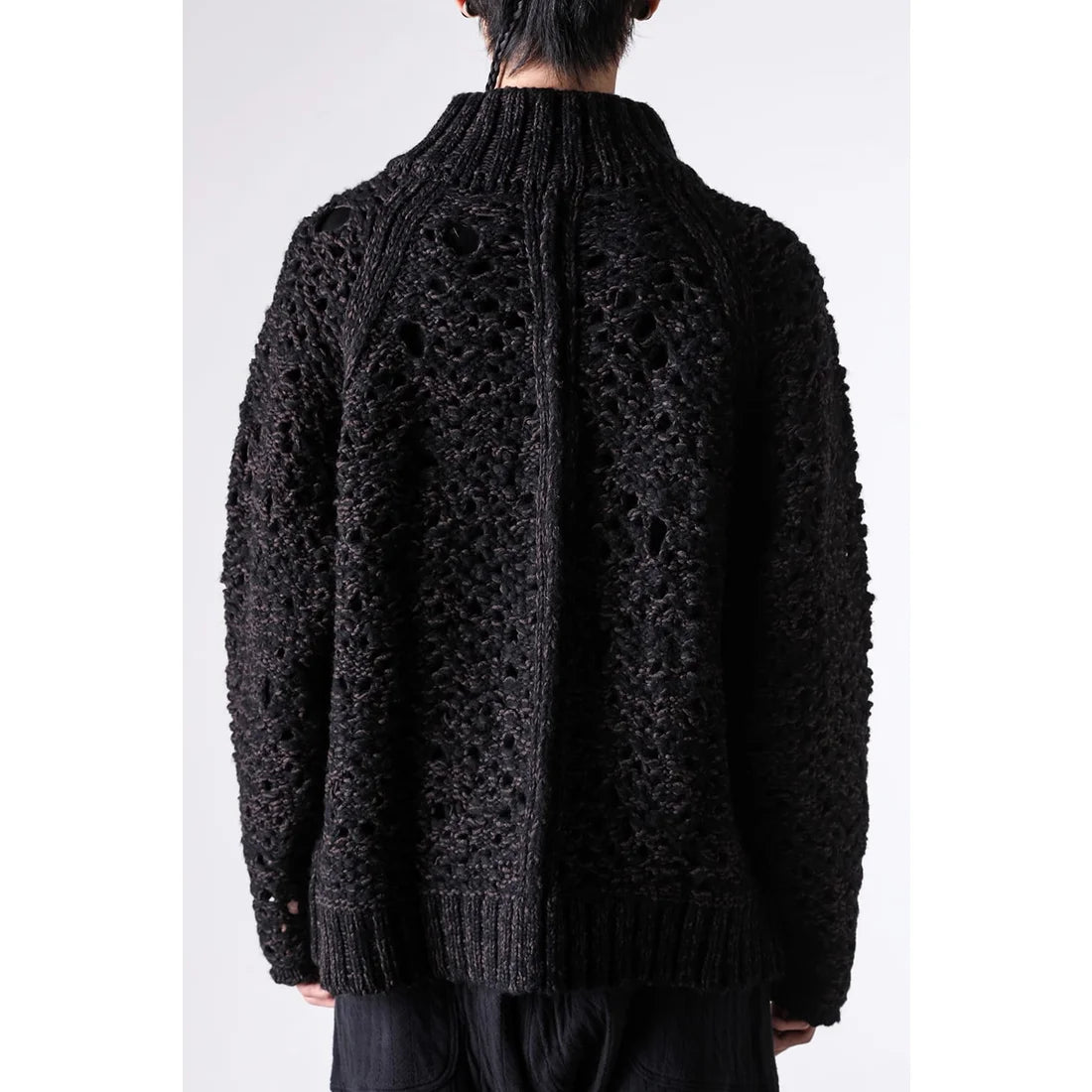 Black Brown Mix Mesh Cotton Wool Zip-Up Sweater