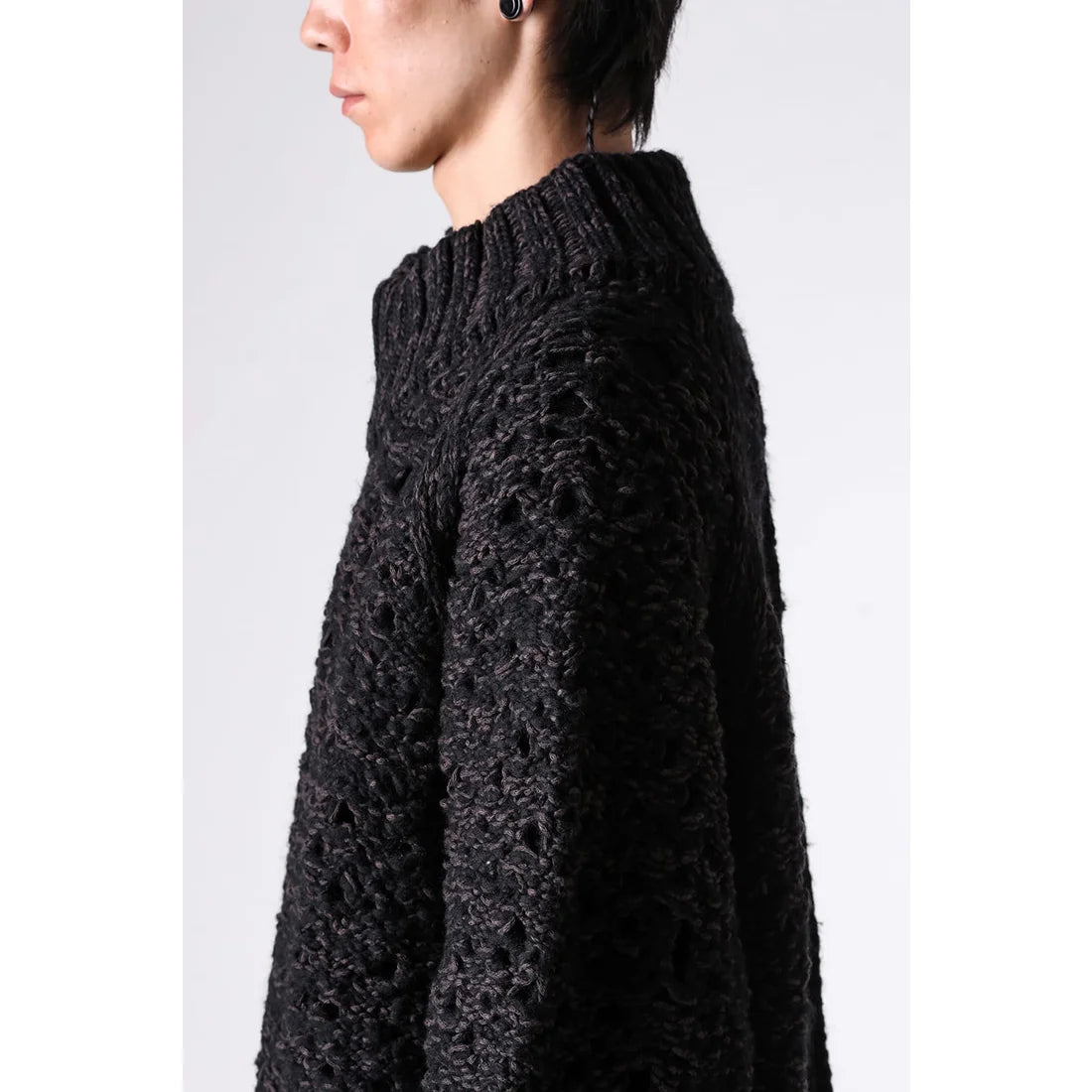 Black Brown Mix Mesh Cotton Wool Zip-Up Sweater