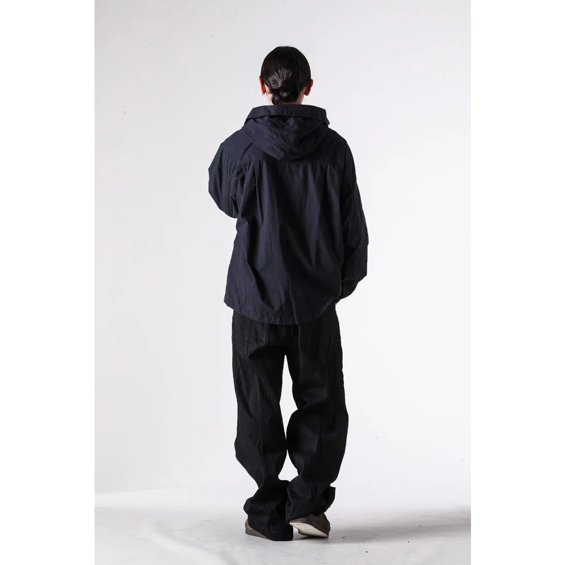 BLACK DENIM BELTED WIDE PANTS