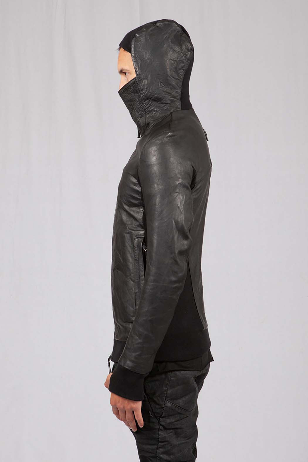 Black Vegetable Tanned Horse Leather Hooded Jacket J22