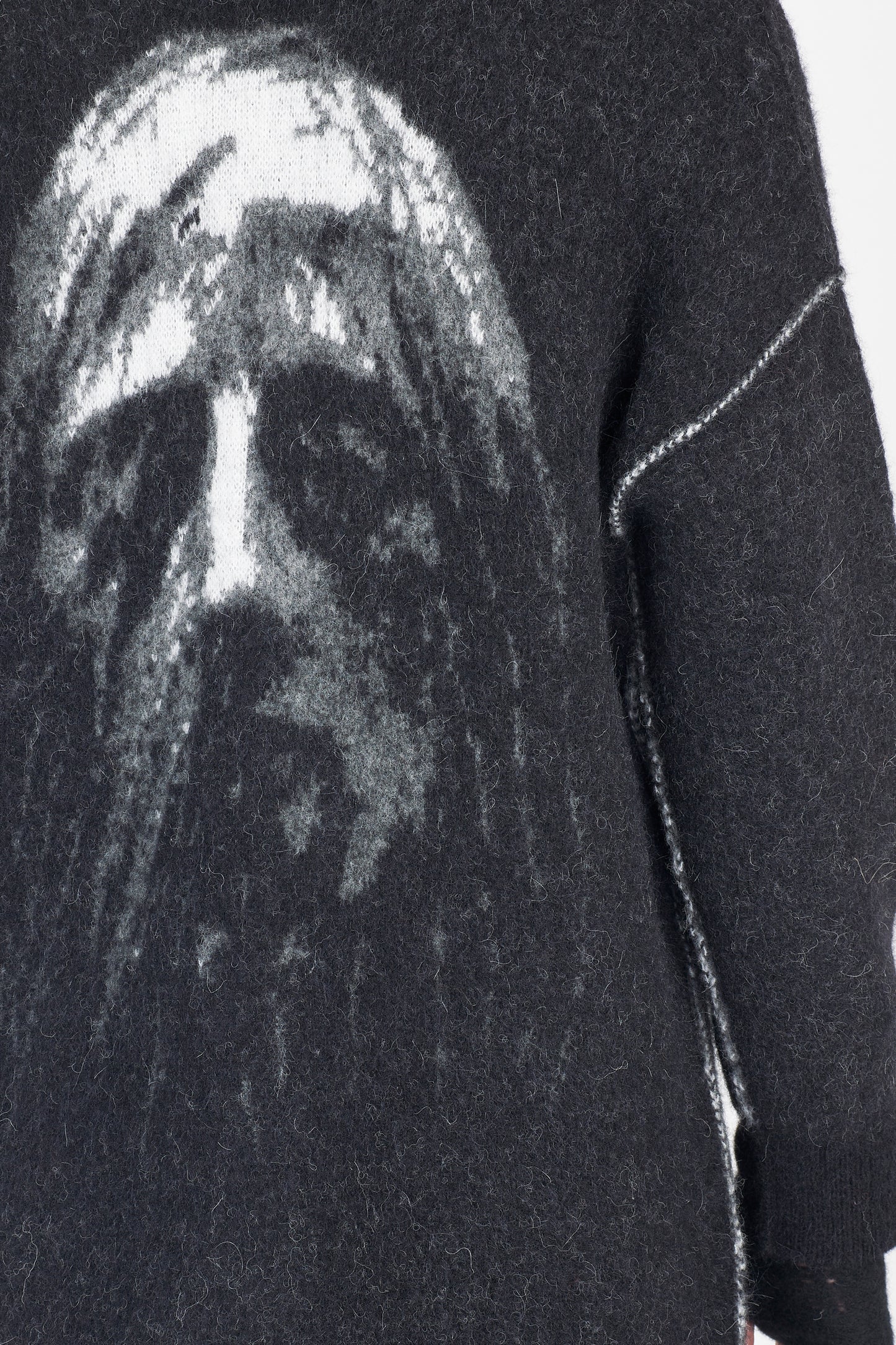 Black Face Print Alpaca Wool Knit Long Cardigan
