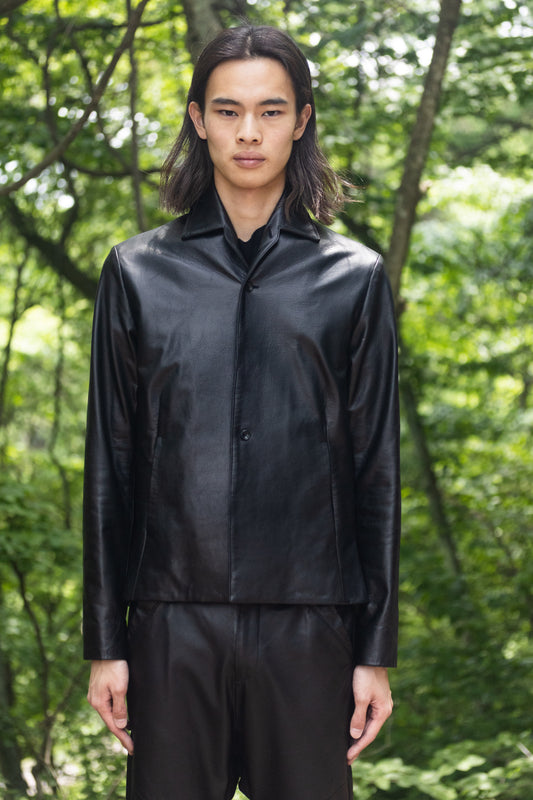 Black Luster Soft Steer Leather Shirt Jacket