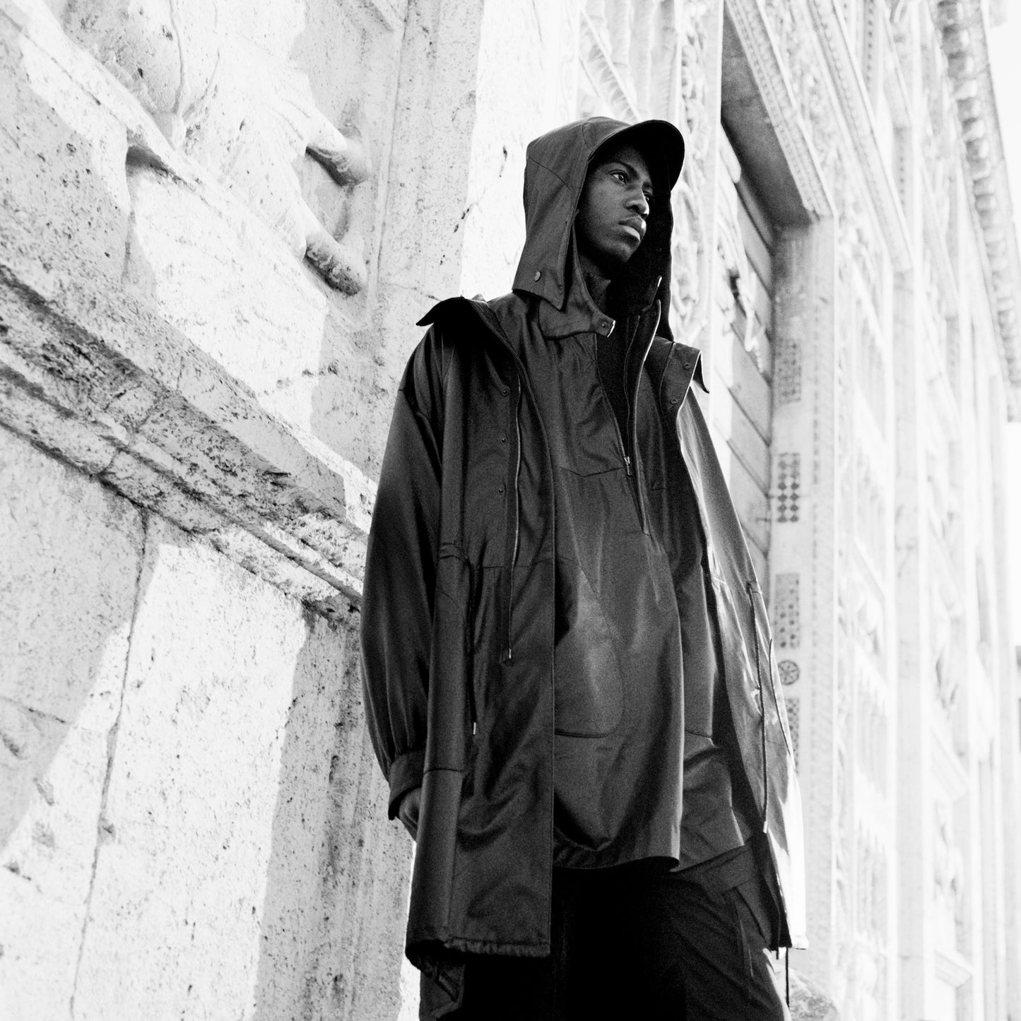 Black Luster Soft Steer Leather Hooded Smock Poncho