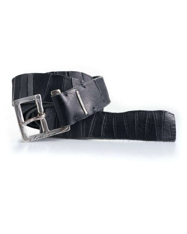 Black Bull Leather Hand Scored Surface Bandele Belt