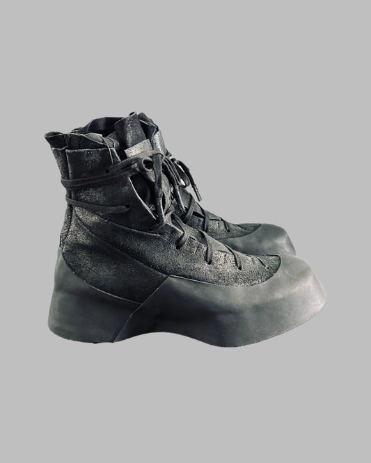 Black Distortion Featherweight Hi-Top Resin Reverse Horse Leather Sneakers