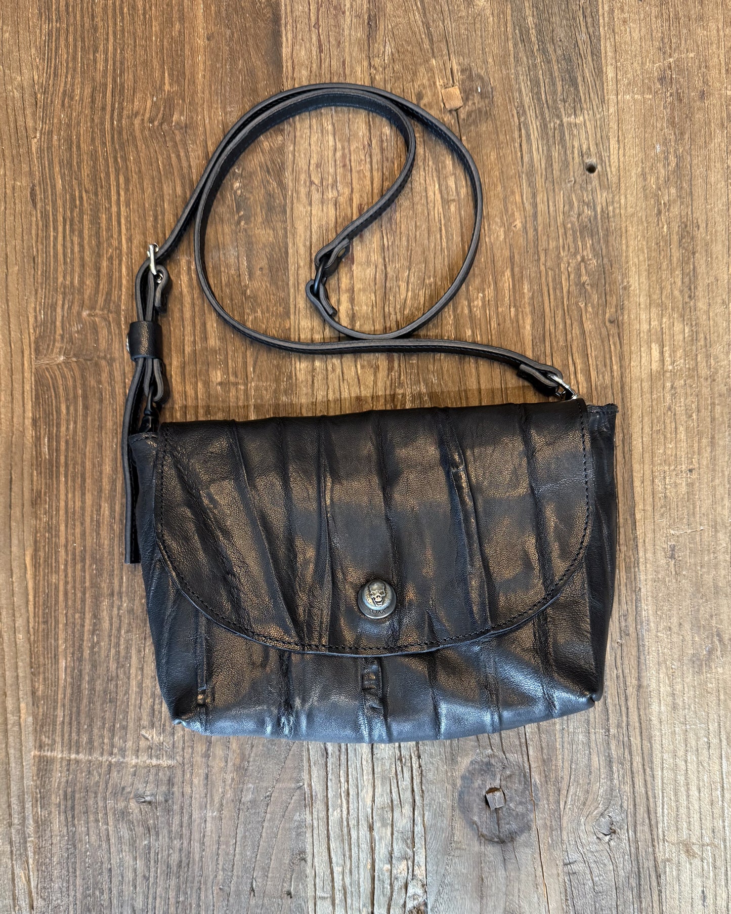 Black Creased Lamb Leather Mini Messenger Bag
