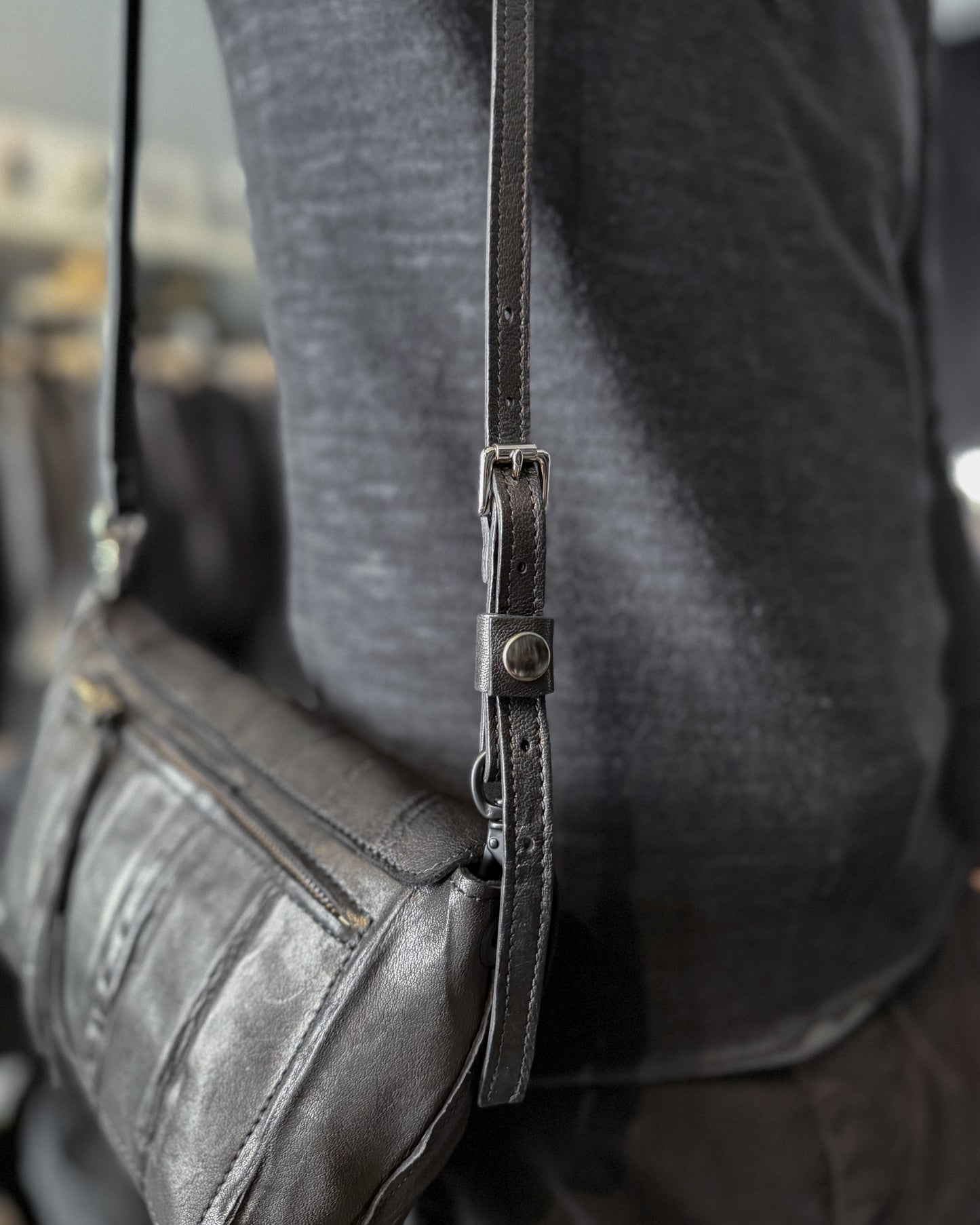 Black Creased Lamb Leather Mini Messenger Bag