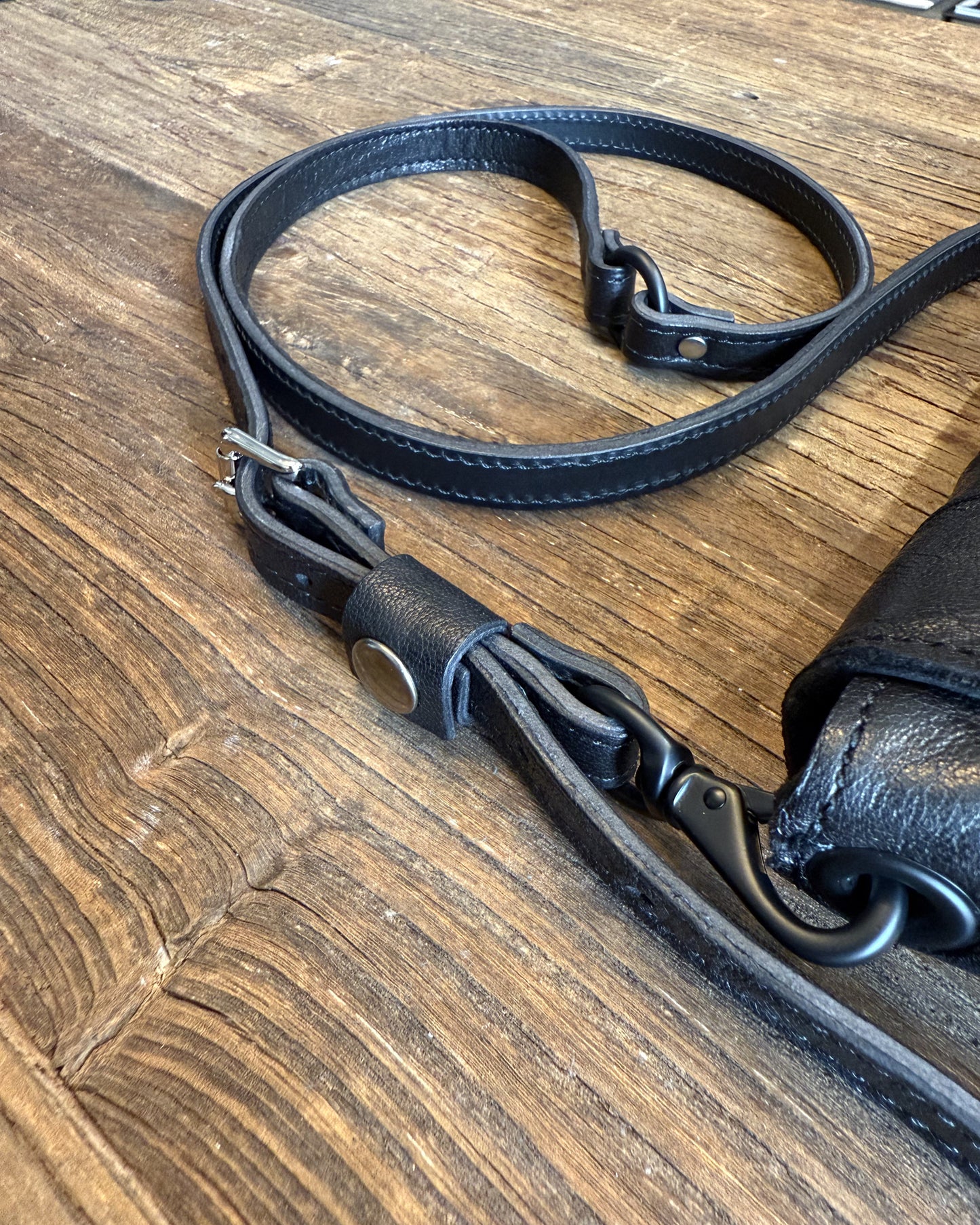 Black Creased Lamb Leather Mini Messenger Bag
