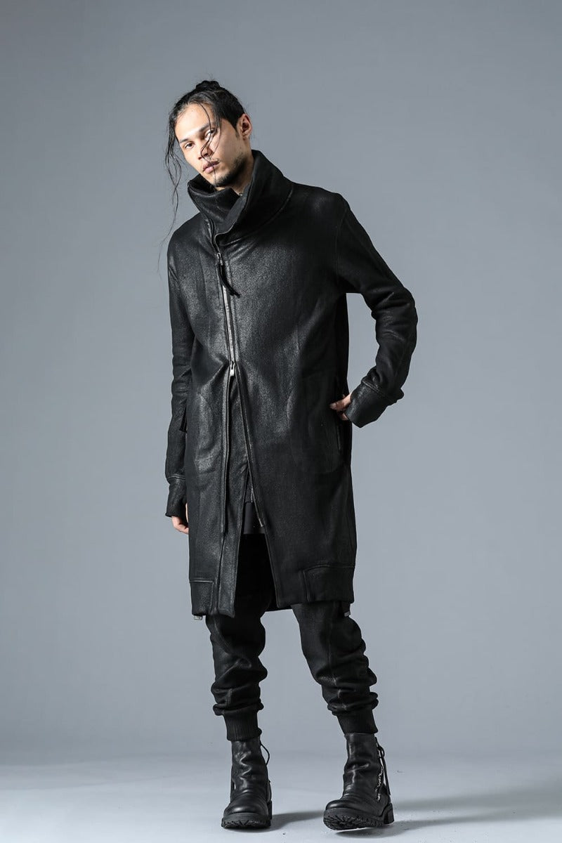 Black Front Zip Contrast Stitch Hooded Parka