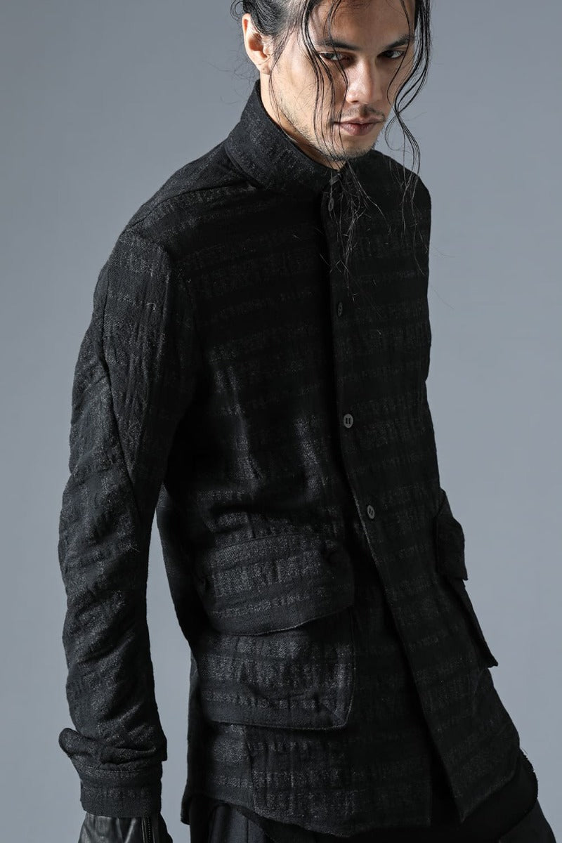 Black Shadow Stripe Gauze Double-Breasted Coat Tailored Shirt