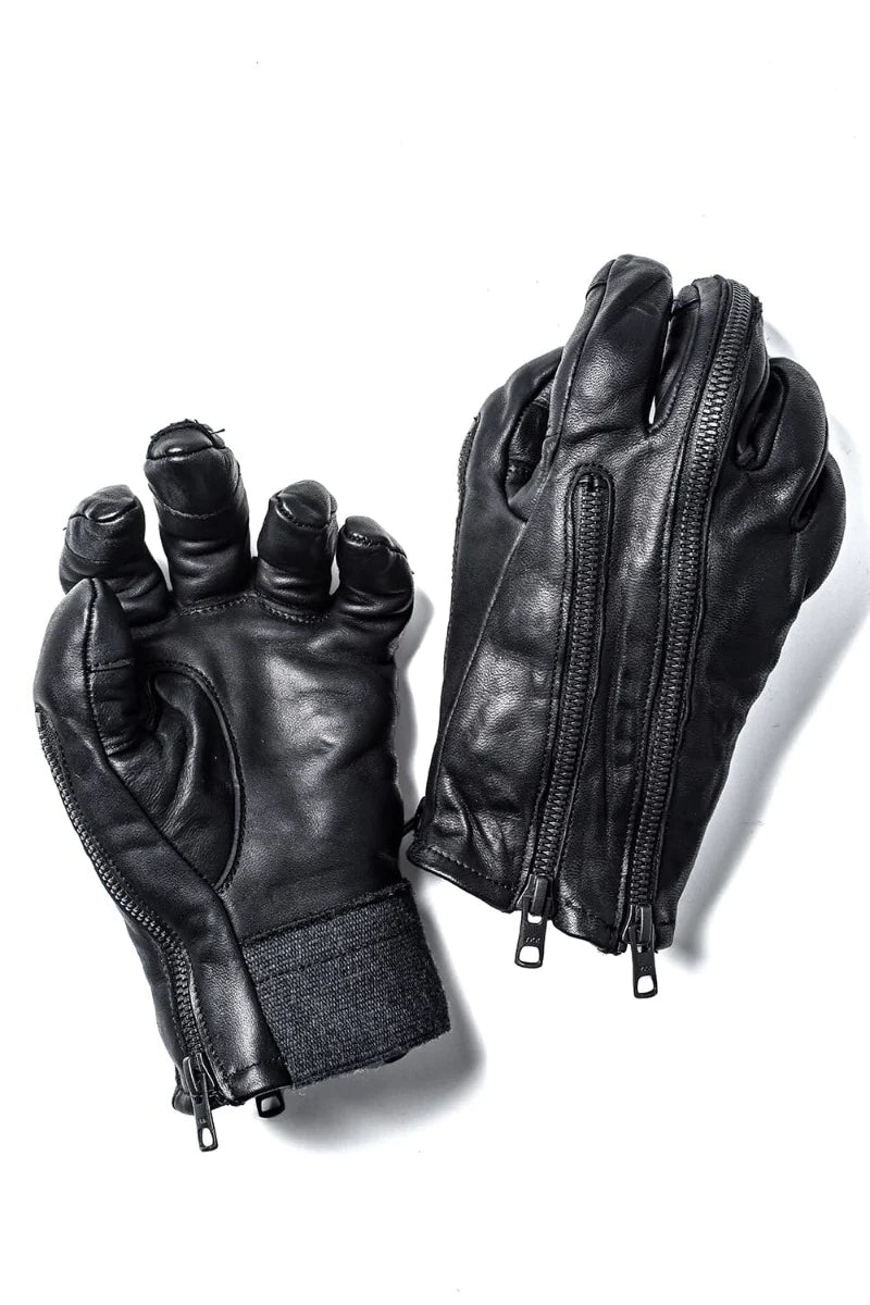 Black Horse Leather Multi-Zip Gloves