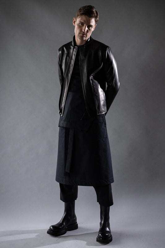 Black Roma Cow Leather BEVEL JACKET
