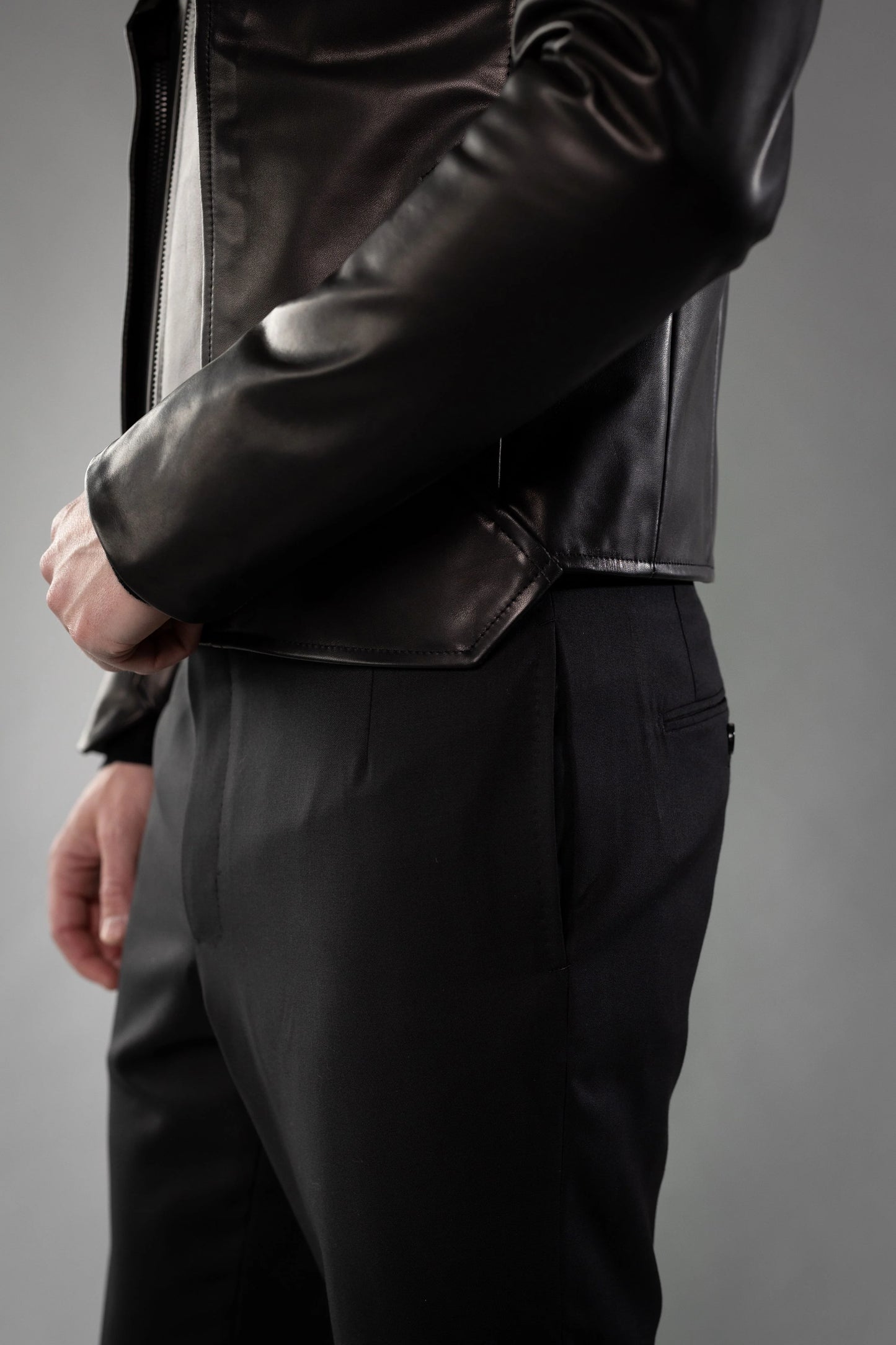 Black Roma Cow Leather BEVEL JACKET