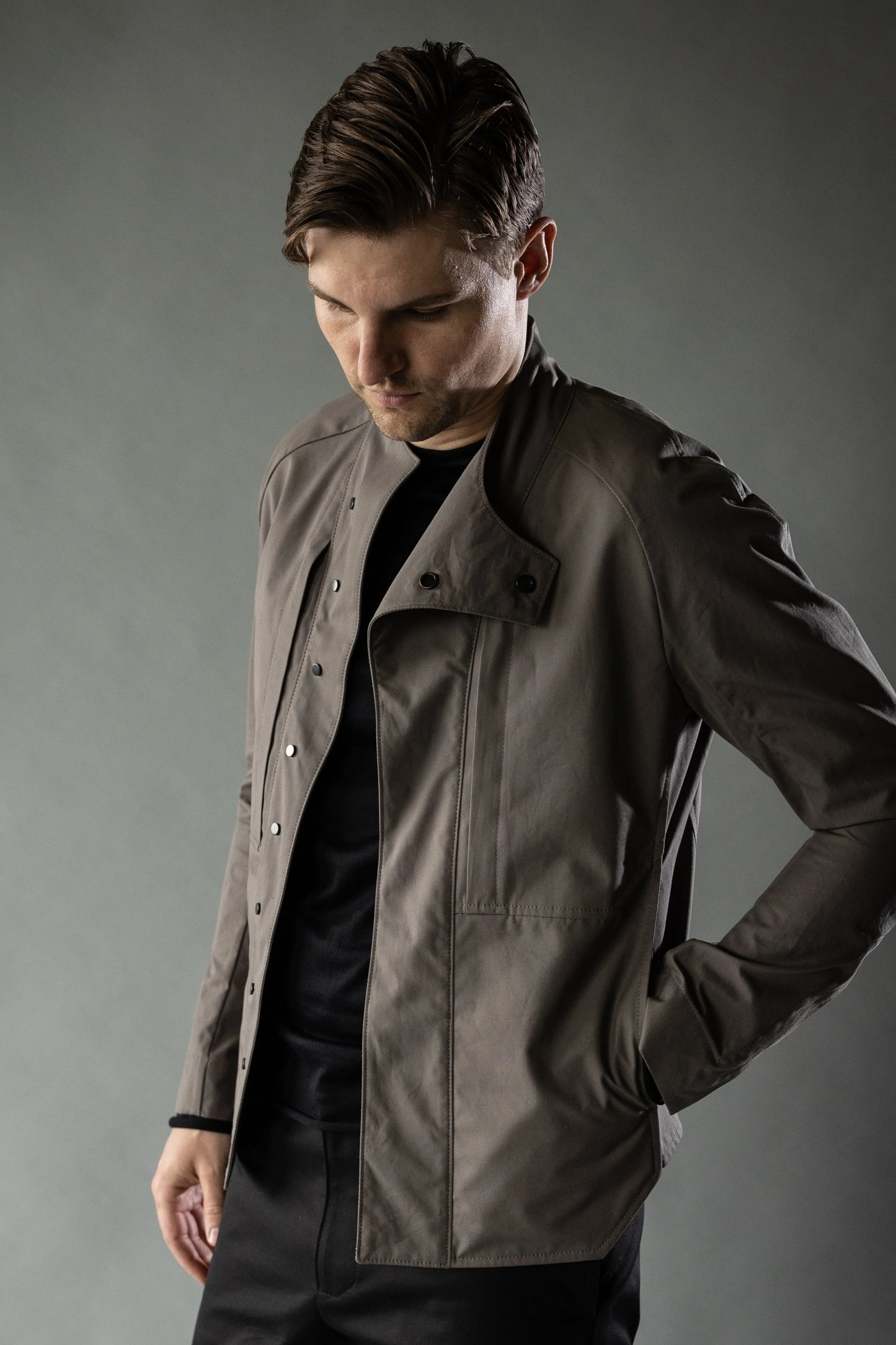 Static Black Japanese Linen Cotton Chambray AERA OVERSHIRT