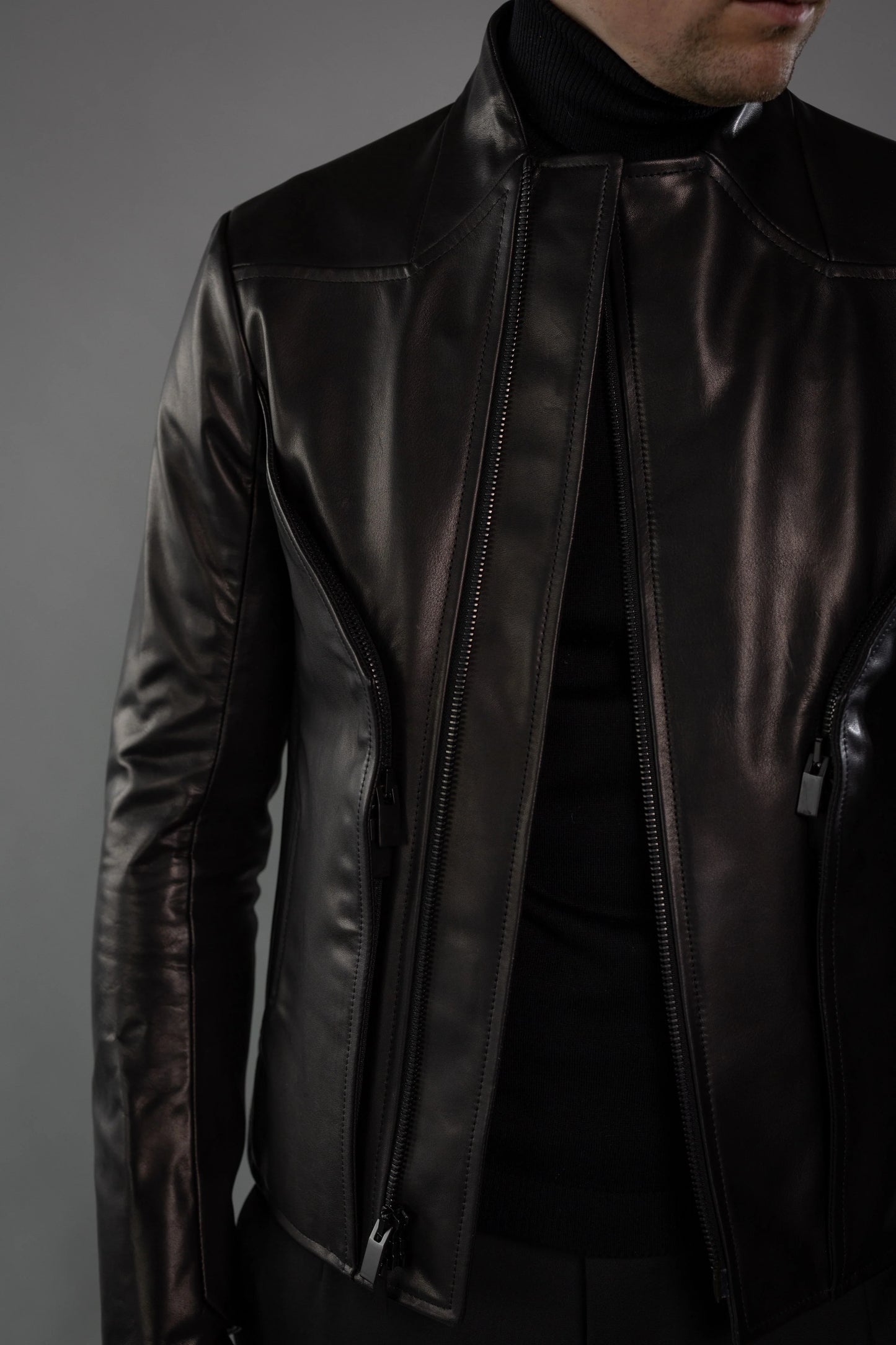 Black Roma Cow Leather BEVEL JACKET