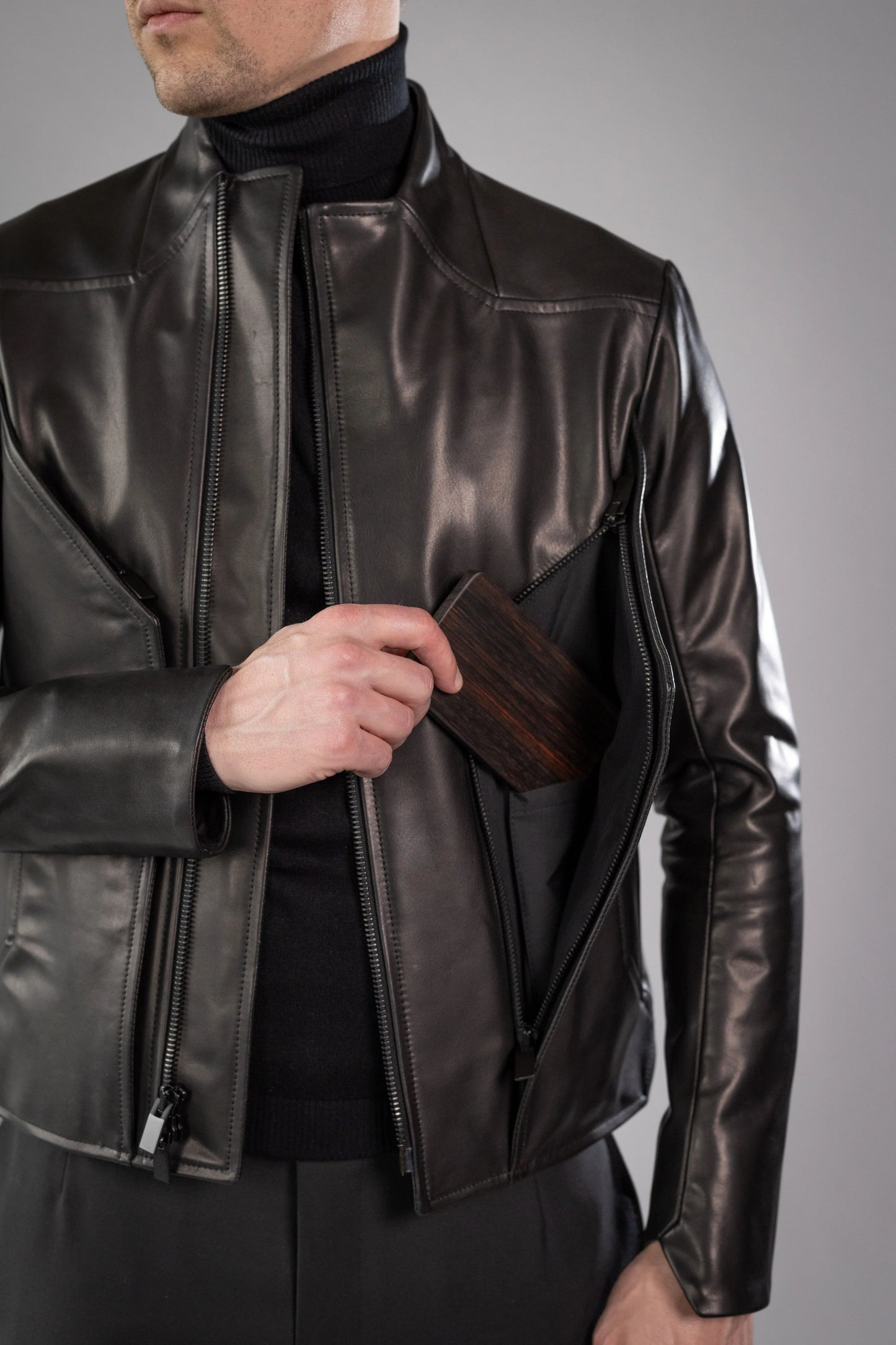 Black Roma Cow Leather BEVEL JACKET