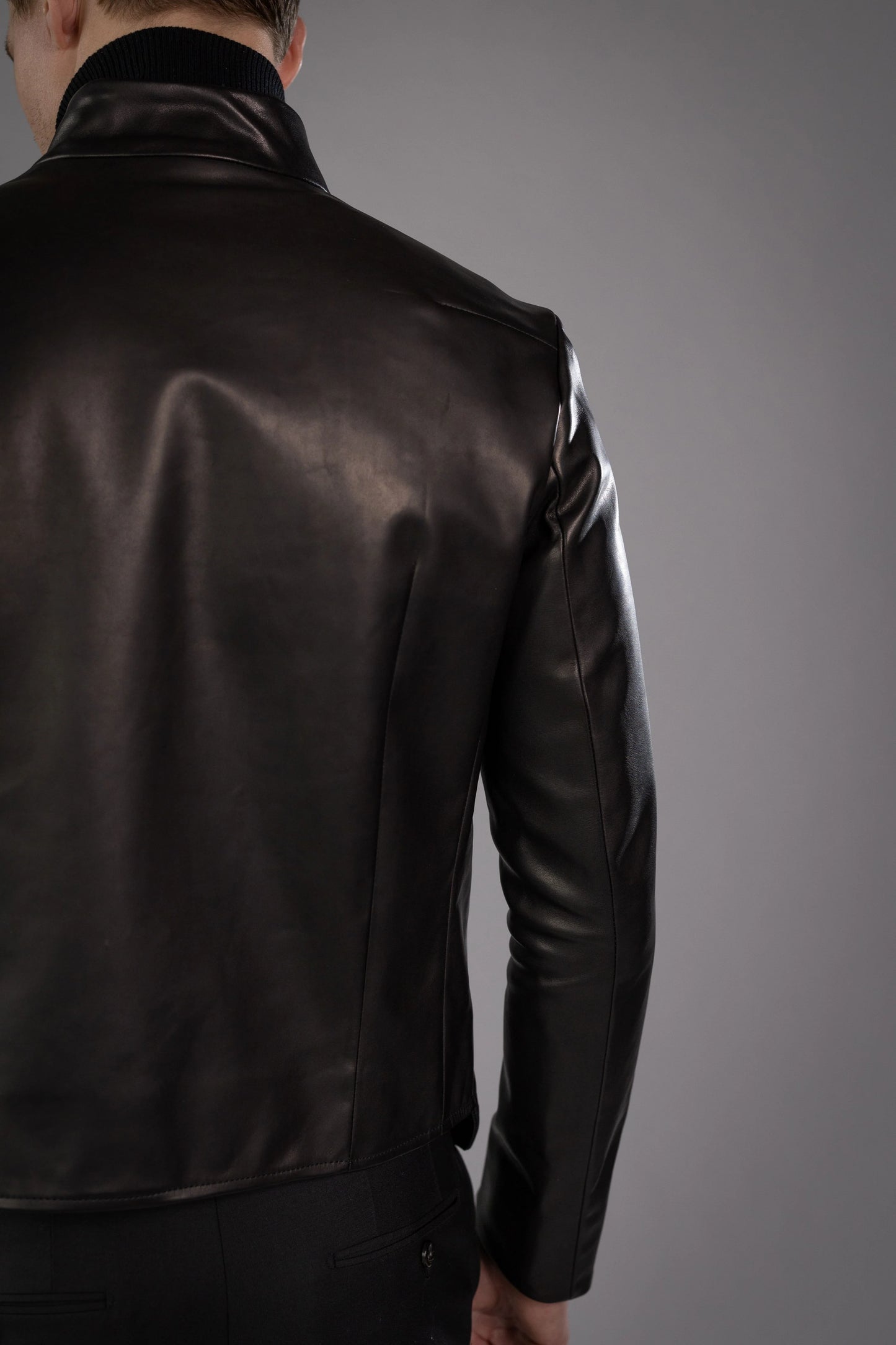 Black Roma Cow Leather BEVEL JACKET