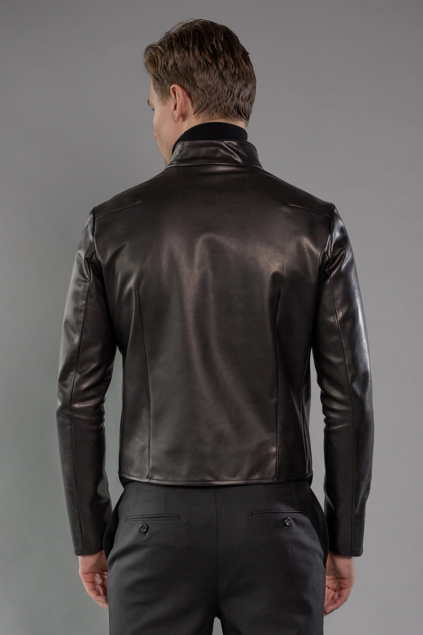 Black Roma Cow Leather BEVEL JACKET