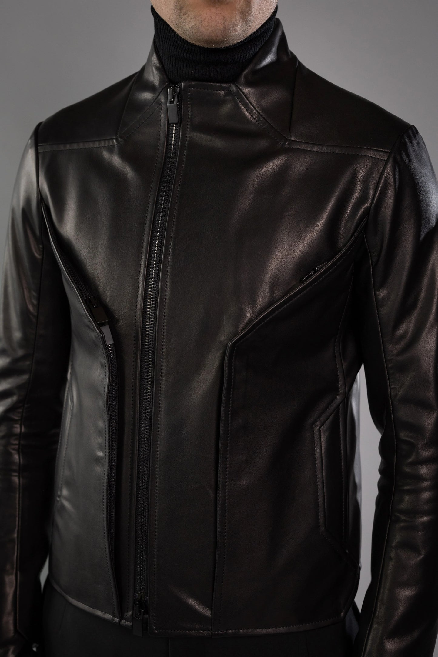 Black Roma Cow Leather BEVEL JACKET