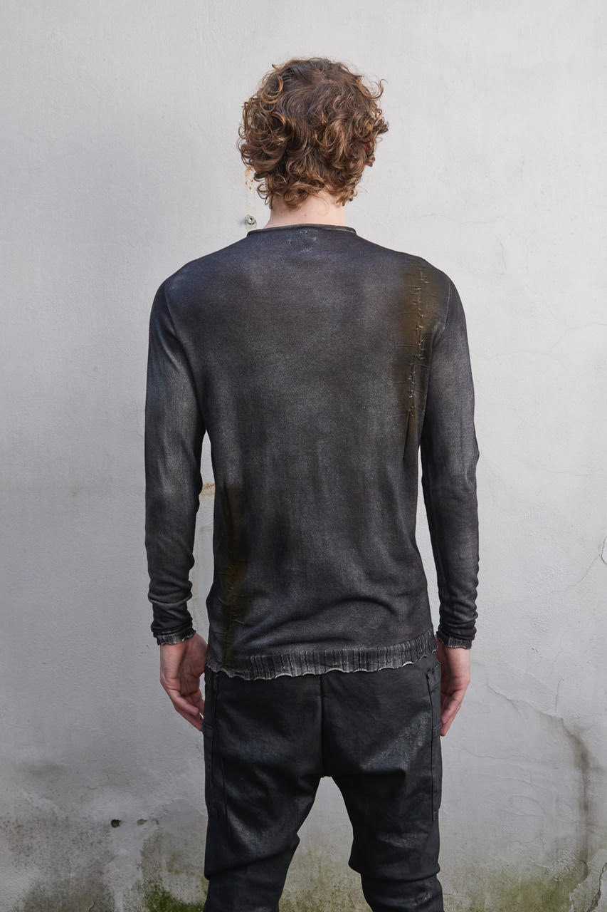 Black Acid Green Dyed Stitch Print Cotton Sweater