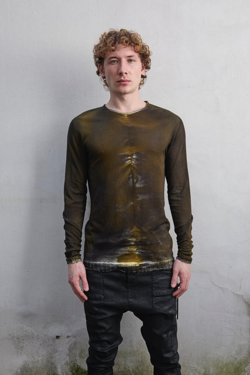 Black Acid Green Curled Thread Print Cotton Sweater