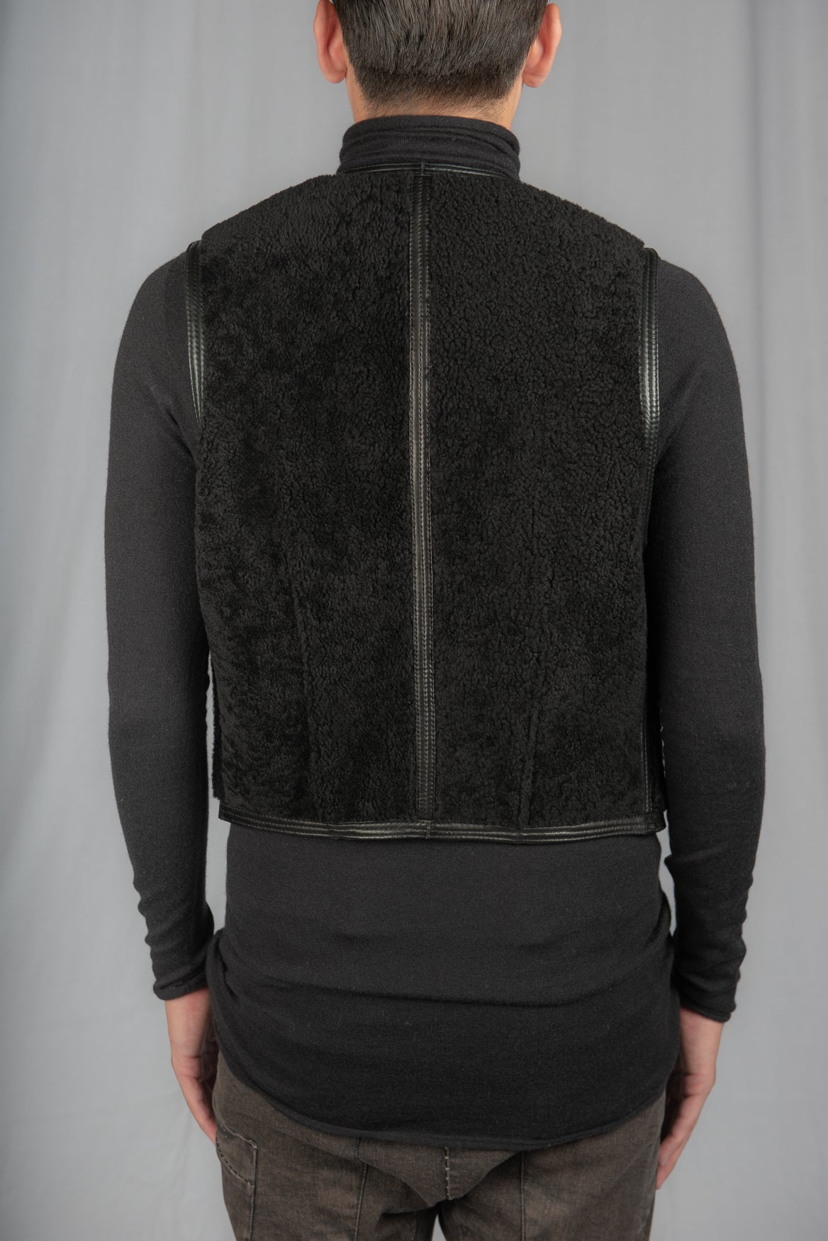 Black Shearling Zipper Vest by Gianni Versace