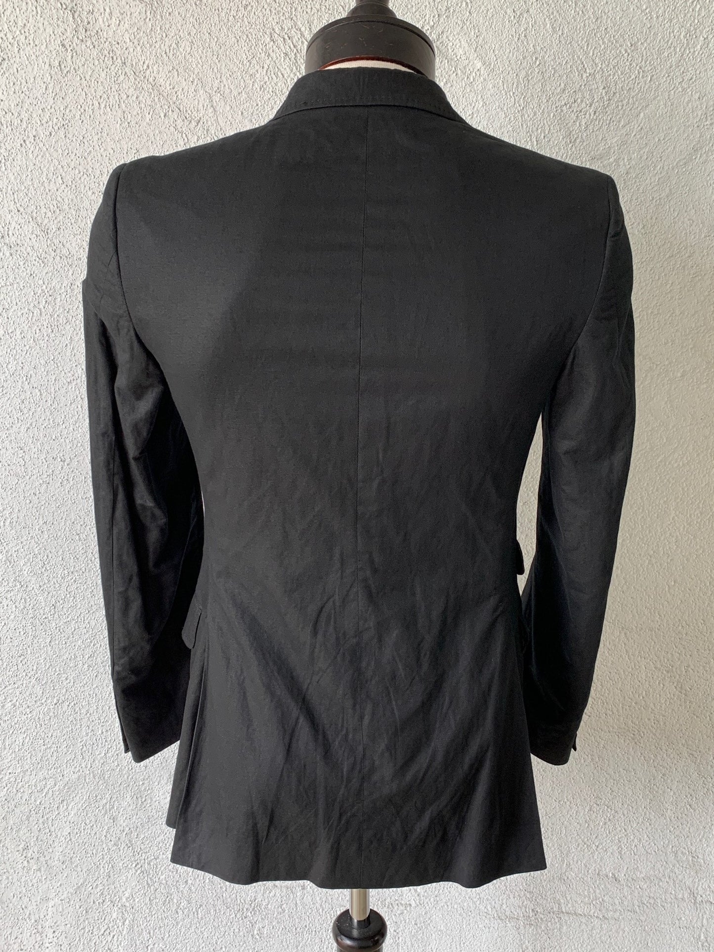 Black 3 Button Peak Lapel Black Cotton Tux Jacket by Jan & Carlos