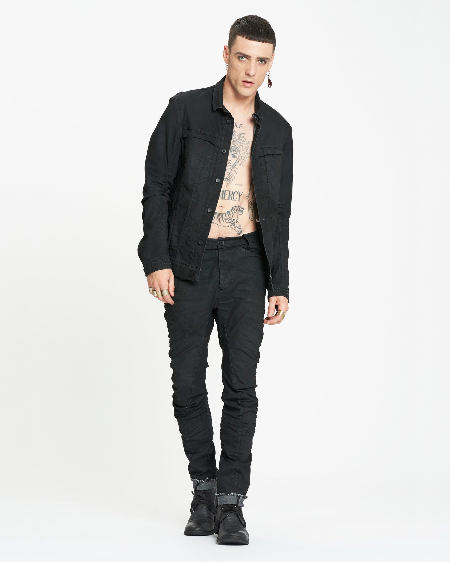 Smeared Black Resin Dyed Denim Jacket M3010