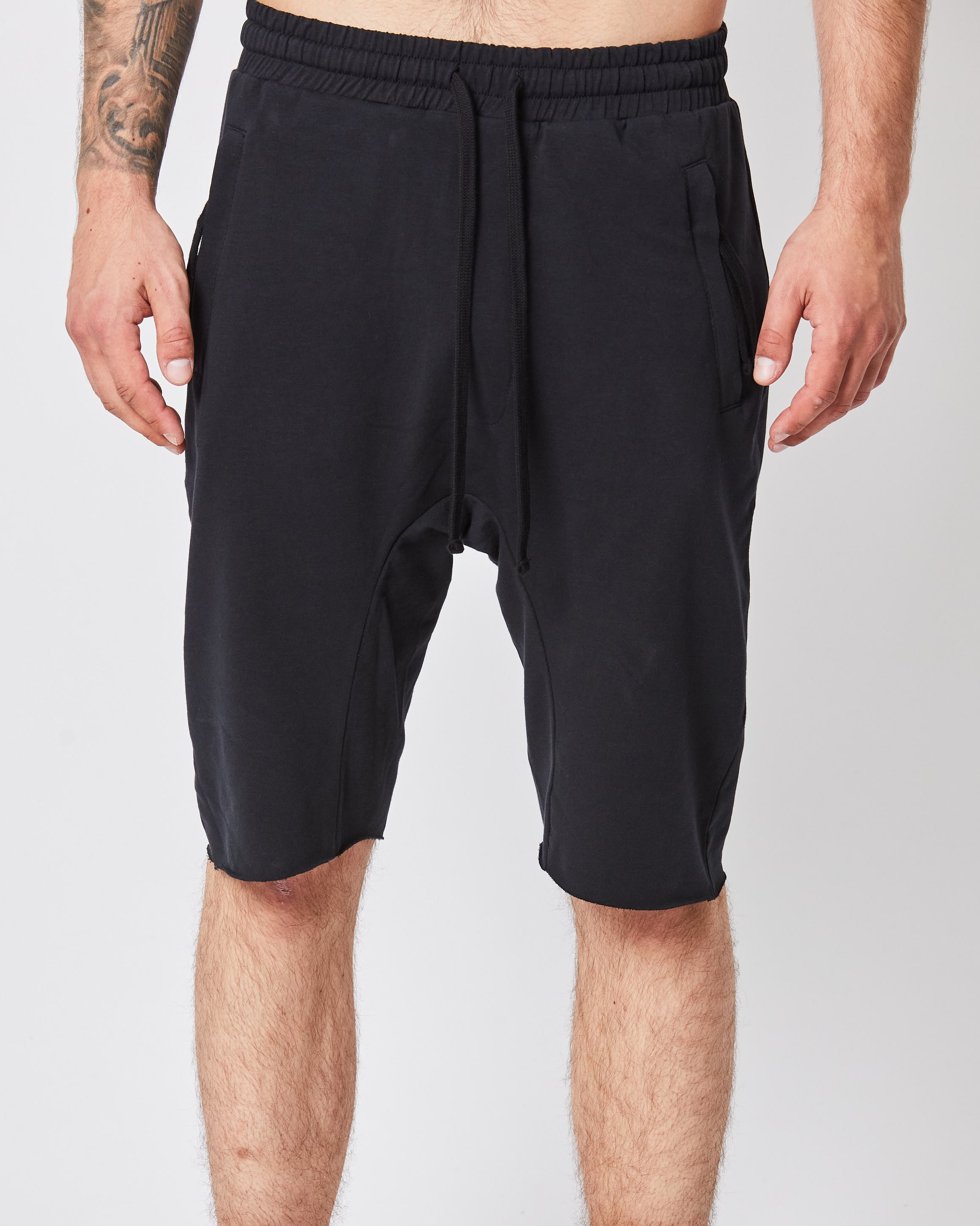 Black Stretch Cotton Modal Drop Crotch Shorts MST 379 – The Archive