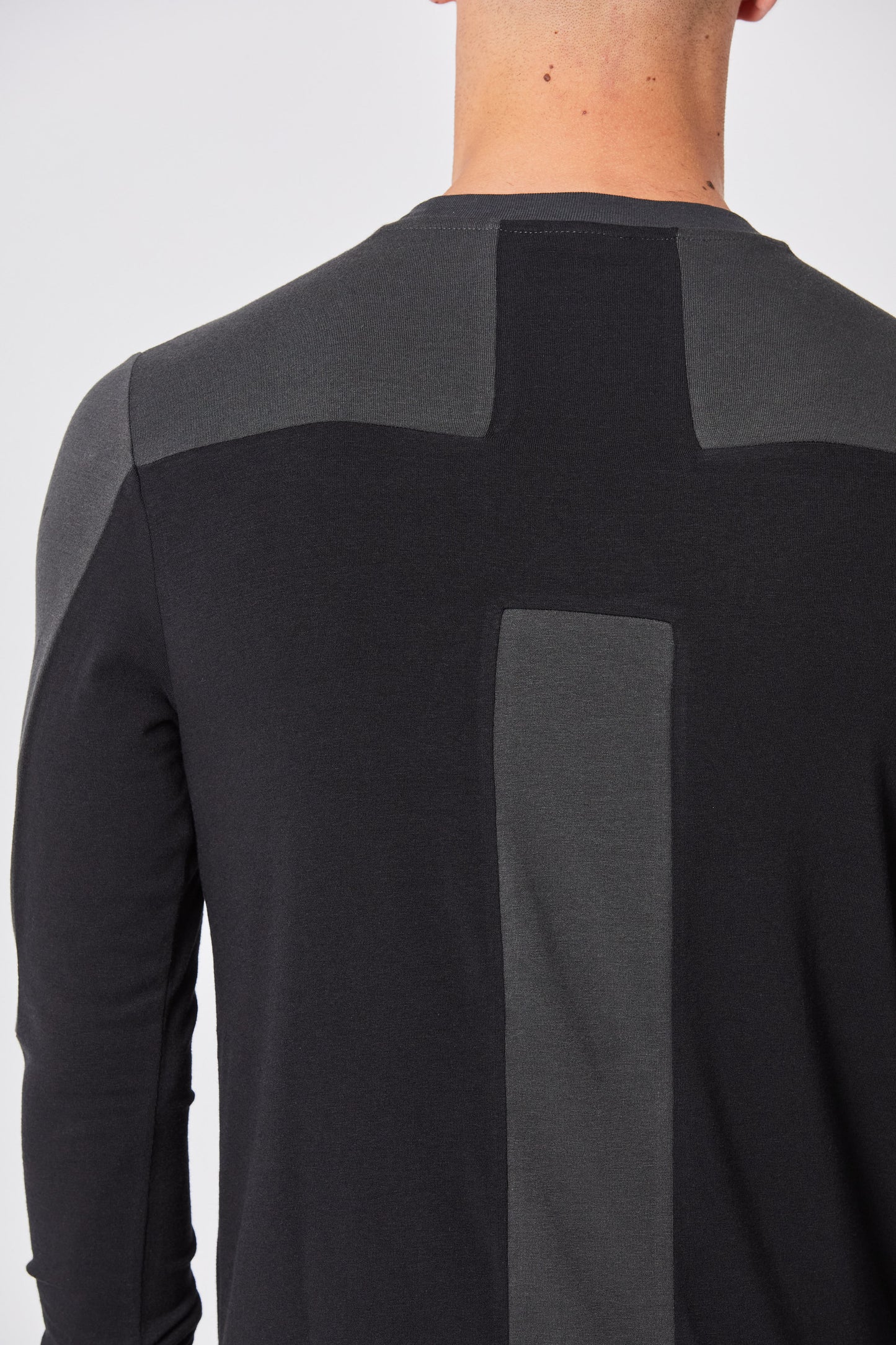 Black and Grey Panel Cotton Modal Long Sleeve T-shirt MTS 723