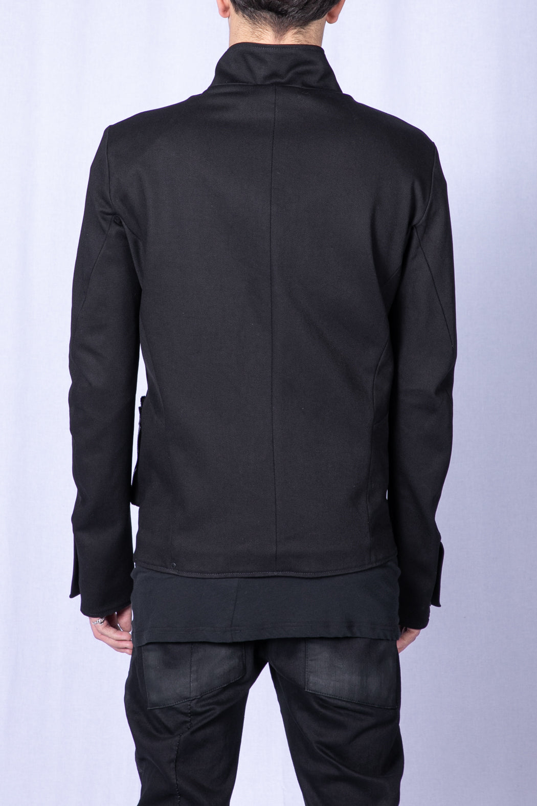 Black High Neck Zip Front Denim Blouson