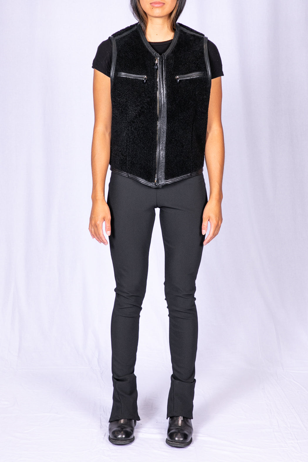 Black Shearling Zipper Vest by Gianni Versace