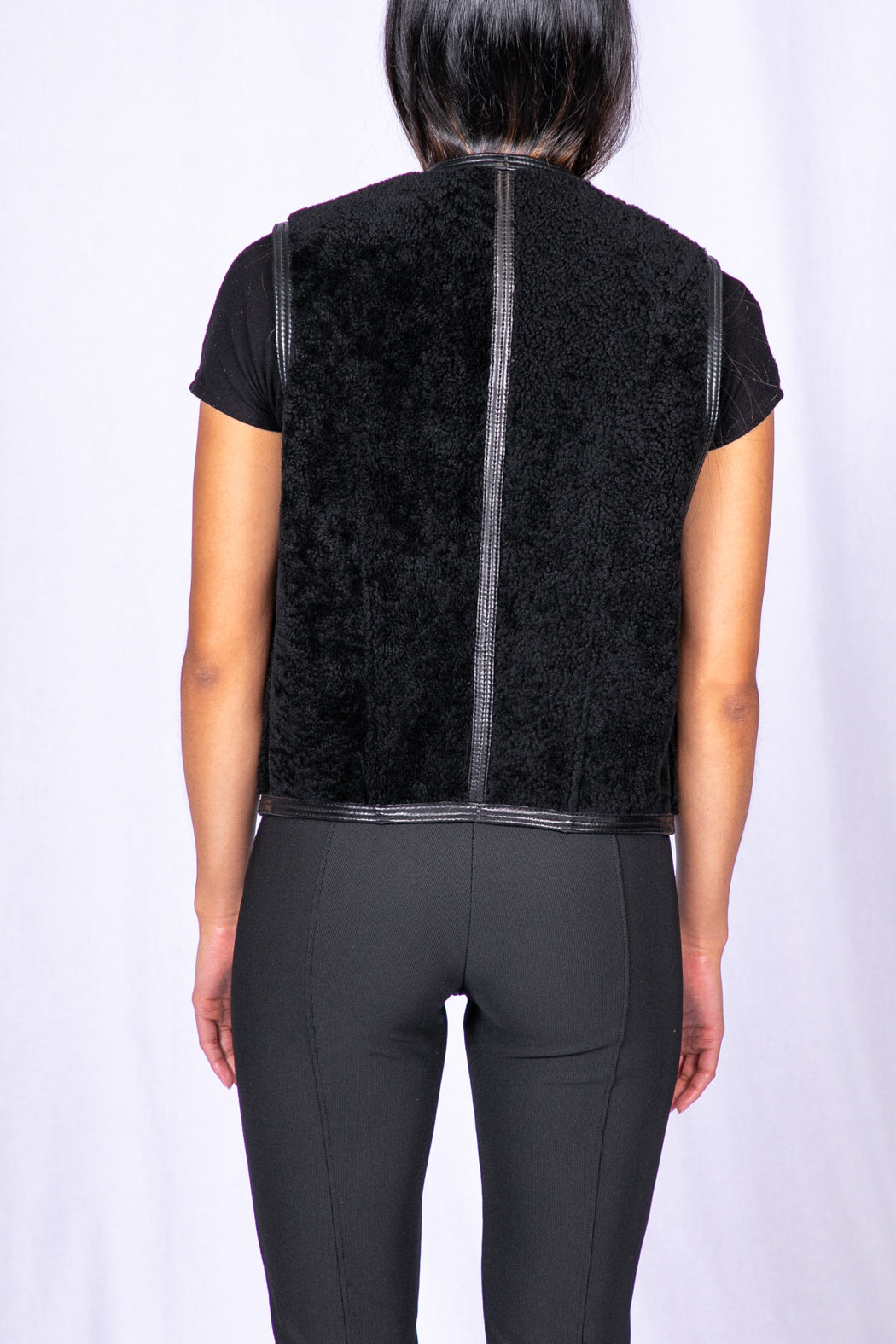 Black Shearling Zipper Vest by Gianni Versace