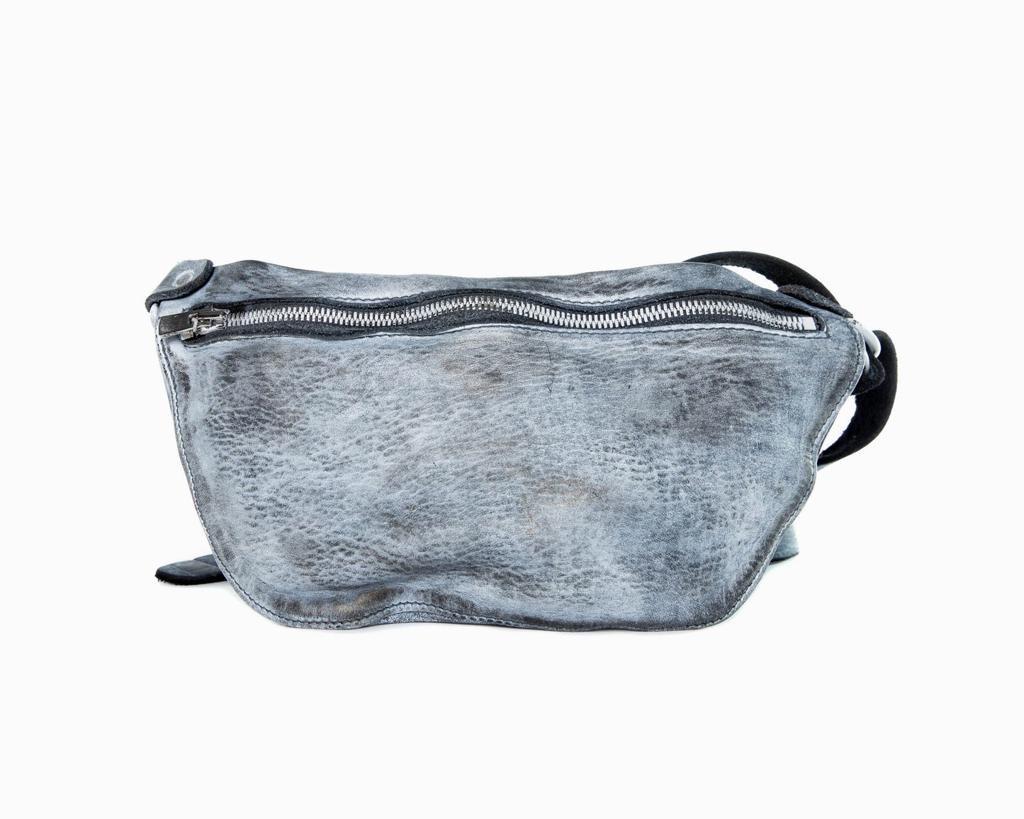 Silver Grey Mottled Paint Over Black Soft Horse Leather Small Belt Bag Q100_SDD