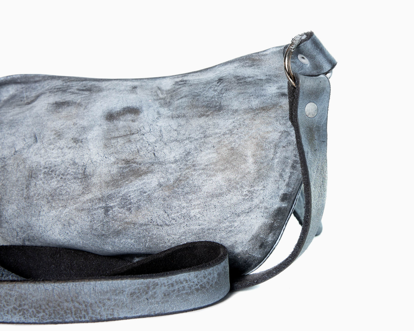 Silver Grey Mottled Paint Over Black Soft Horse Leather Small Belt Bag Q100_SDD