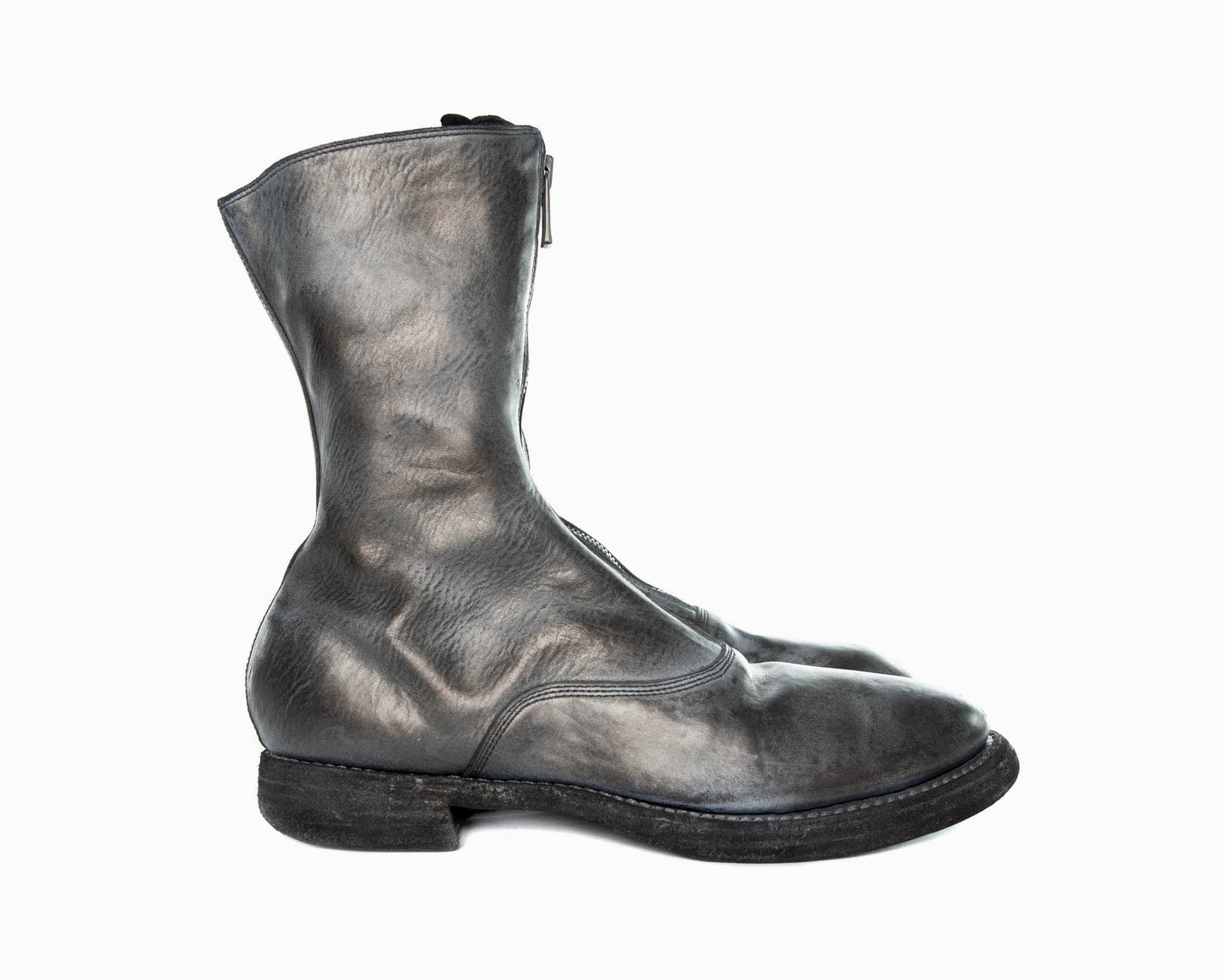 Silver Grey Mottled Paint Over Black Soft Horse Leather New Army  Double Sole Boots 310WZ_SDD