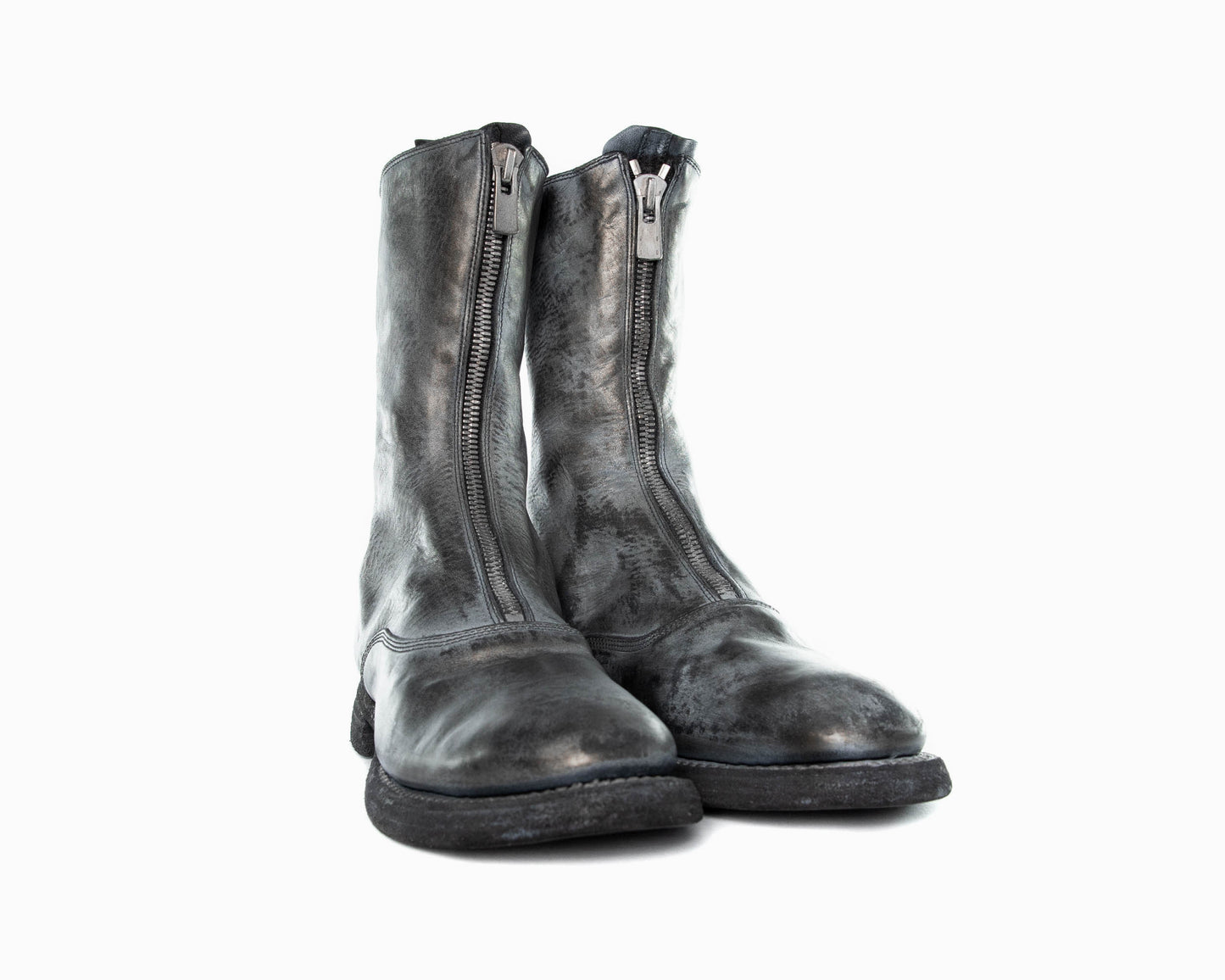 Silver Grey Mottled Paint Over Black Soft Horse Leather New Army  Double Sole Boots 310WZ_SDD