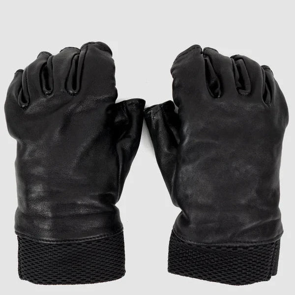 Black Kangaroo Leather Fingerless Gloves