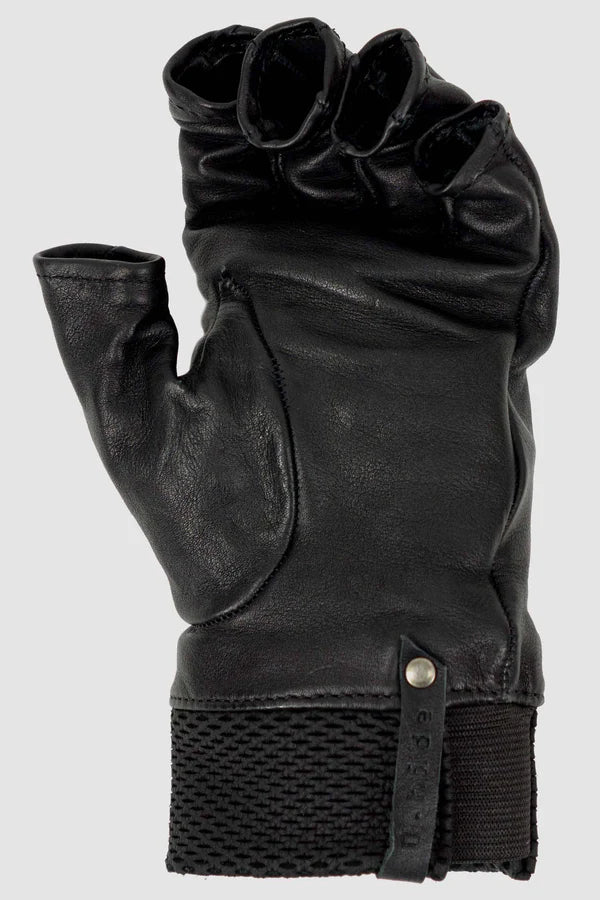 Black Kangaroo Leather Fingerless Gloves