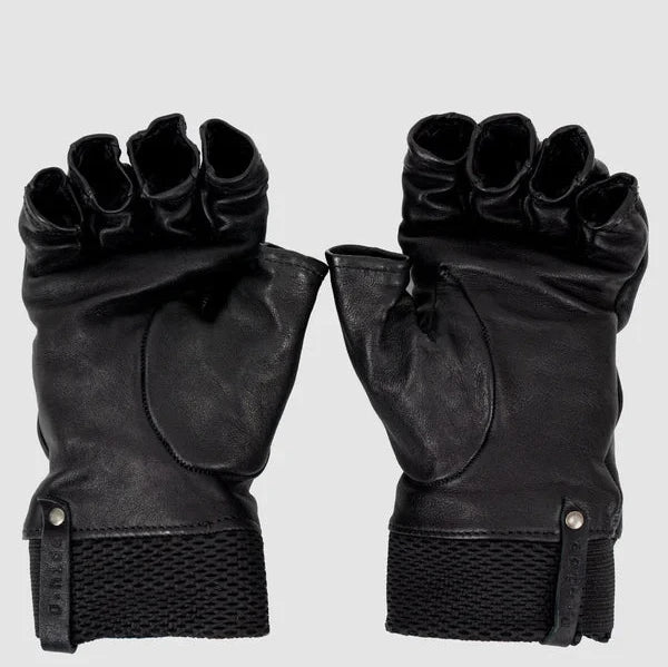 Black Kangaroo Leather Fingerless Gloves