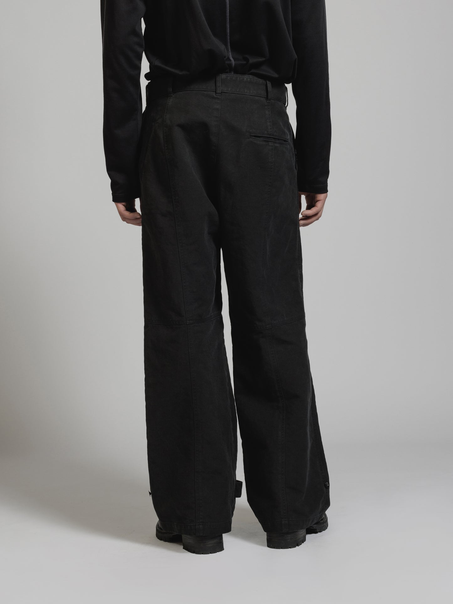 Black Object Dyed Dense Cotton Belted Wide Leg  Pants