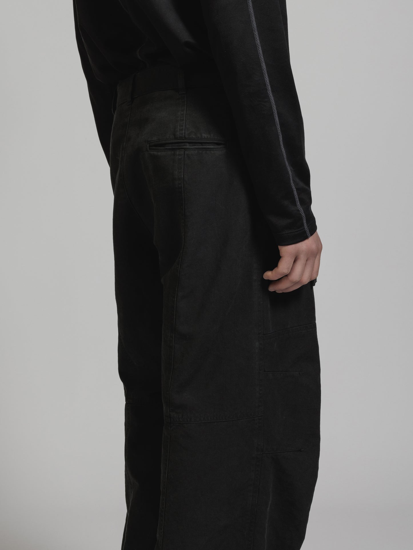 Black Object Dyed Dense Cotton Belted Wide Leg  Pants