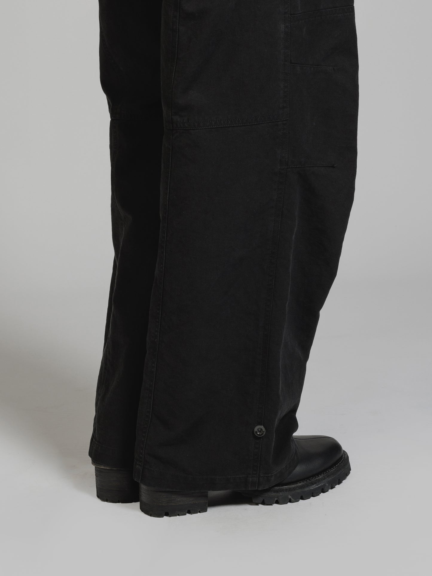 Black Object Dyed Dense Cotton Belted Wide Leg  Pants