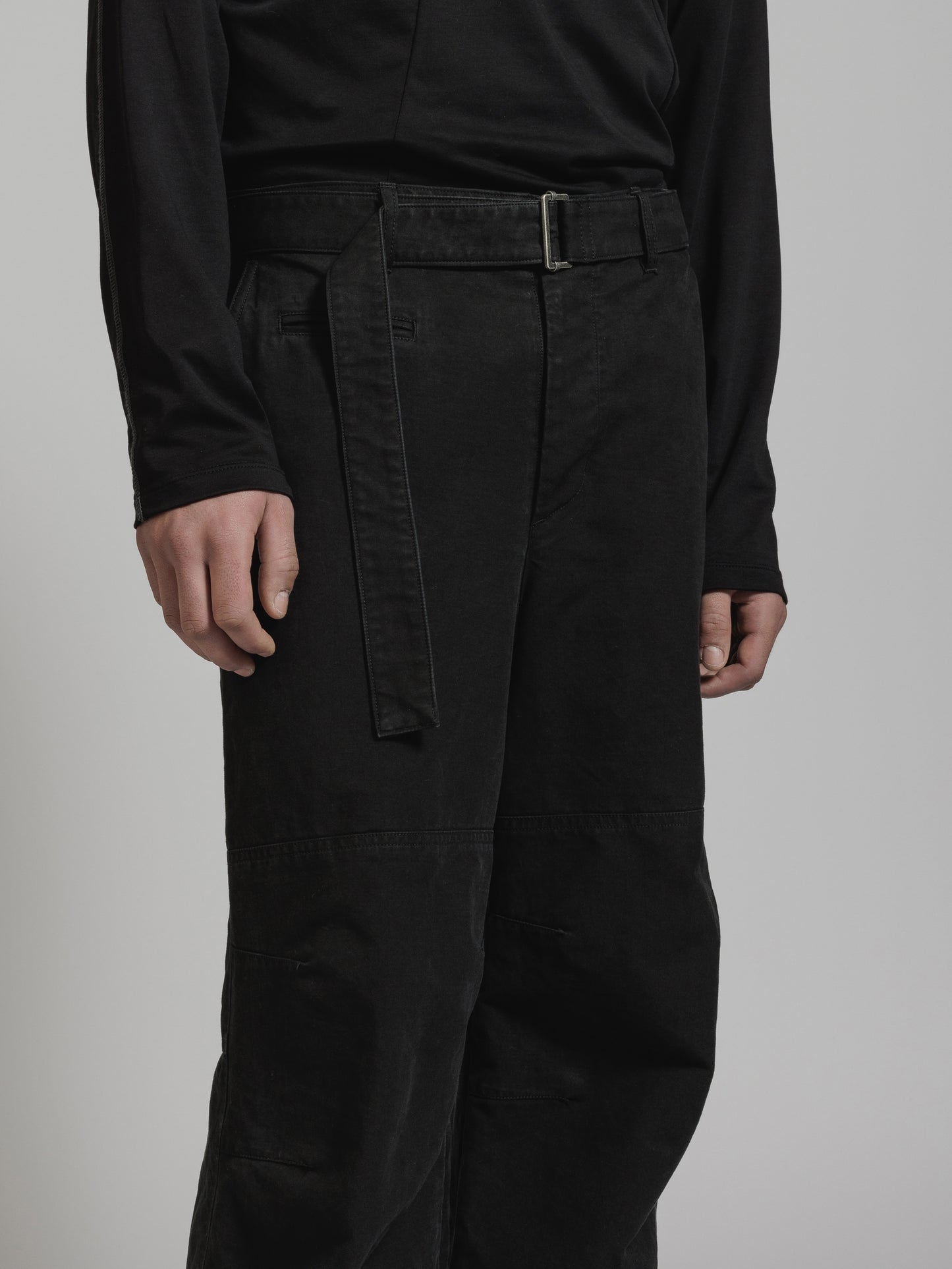 Black Object Dyed Dense Cotton Belted Wide Leg  Pants