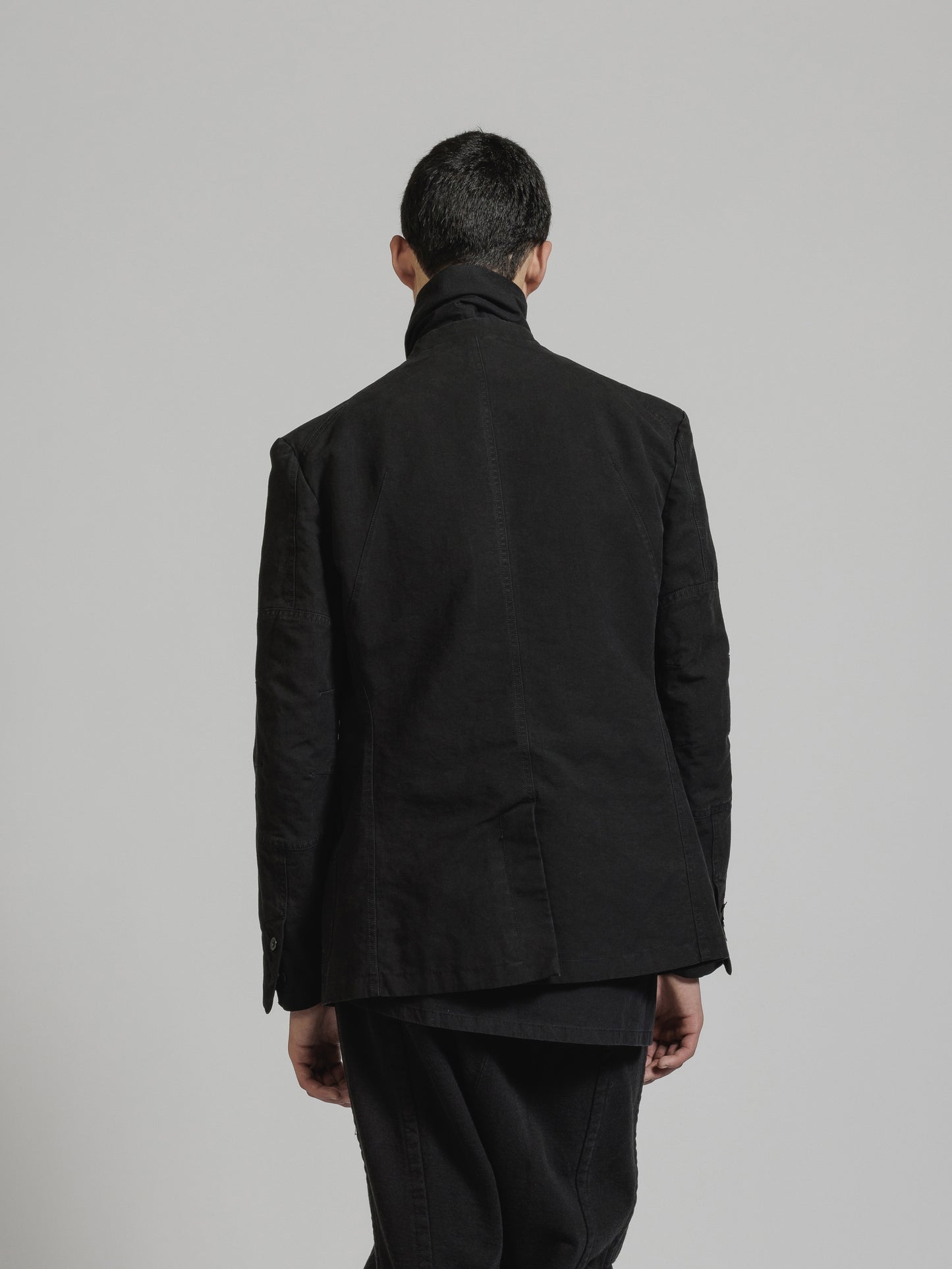 Black Object Dyed Dense Cotton 2-Button Lapelless Blazer