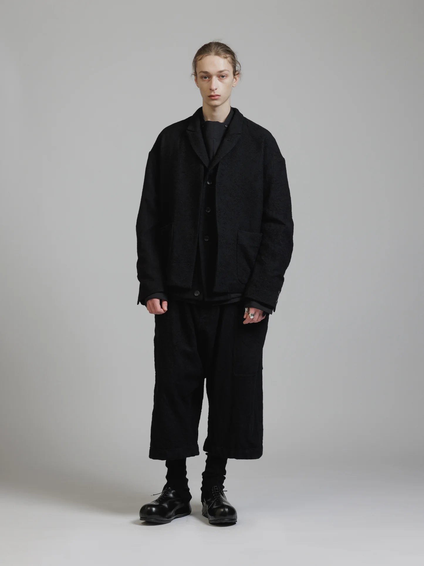 Black Embroidered Twill Double Layered Blazer